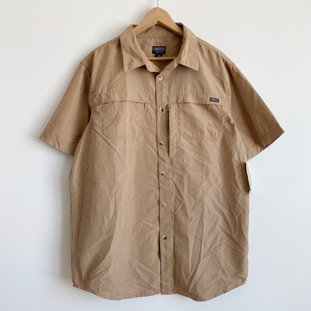 Smith's, Men's Workwear Short Sleeve Button Down Shirt, Khaki/Tan, Size L